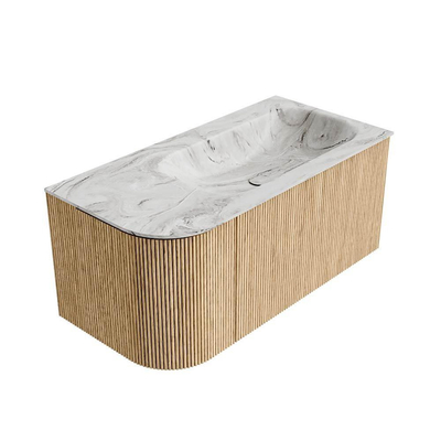 MONDIAZ KURVE-DLUX 95cm Meuble salle de bain avec module 25 G - couleur Oak - 1 tiroir - 1 porte - vasque BIG SMALL droite - sans trou de robinet - couleur Glace