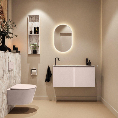 MONDIAZ TURE-DLUX Meuble toilette - 100cm - Rosee - EDEN - vasque Glace - position gauche - 1 trou de robinet