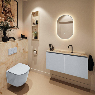 MONDIAZ TURE-DLUX Meuble toilette - 100cm - Clay - EDEN - vasque Frappe - position centrale - 1 trou de robinet
