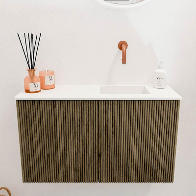 Mondiaz JOYA 70cm toiletmeubel - kleur Dusk - Wastafel FAYE positie Rechts Zonder kraangat kleur Talc.