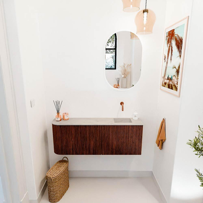 Mondiaz JOYA-DLUX 111.6cm toiletmeubel - ronding links kleur Ruby - Wastafel FAYE positie Rechts Zonder kraangat kleur Opalo.