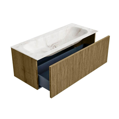 Mondiaz KURVE-DLUX Badkamermeubelset - 110x46x40cm - 1 lade - wastafel solid surface - midden - 1 kraangat - Dusk