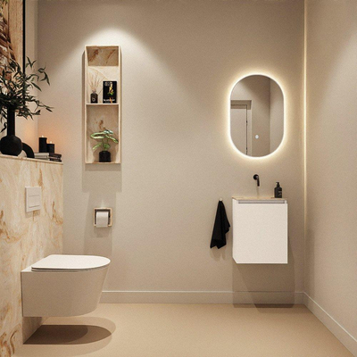 MONDIAZ TURE-DLUX Meuble toilette - 40cm - Talc - EDEN - vasque Frappe - position centrale - sans trou de robinet