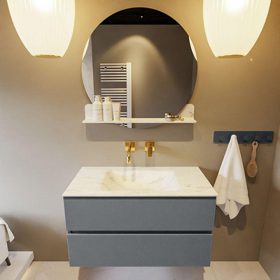 Mondiaz VICA-DLUX ensemble de meuble de salle de bain - 90cm - meuble sous-vasque plata - 2 tiroirs - lavabo encastrée cloud milieu - sans trous de robinet - version haute de 60cm - opalo