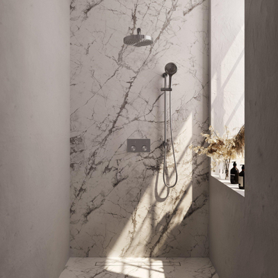 BRAUER Stripe Douche de tête thermostatique encastrable - boutons-poussoirs - SET 34 - pomme de douche 25 cm - bras mural droit - douchette 3 positions - flexible de douche - barre coulissante intégrée - couleur inox brossé PVD