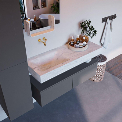 Mondiaz ALAN-DLUX Ensemble de meuble - 120cm - meuble Plata mat - 2 tiroirs - Lavabo Cloud Opalo suspendu - vasque Gauche - 0 trous de robinet