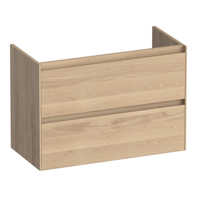 BRAUER Inspire meuble sous lavabo peu profond 80 2 tiroirs softclose - sans poignée - 1 découpe pour le siphon - chêne massif - lamelles chêne naturel