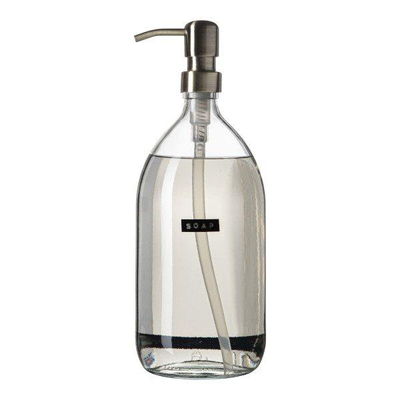 Wellmark Savon pour les mains Verre transparent Pompe laiton 1000ml Texte SOAP