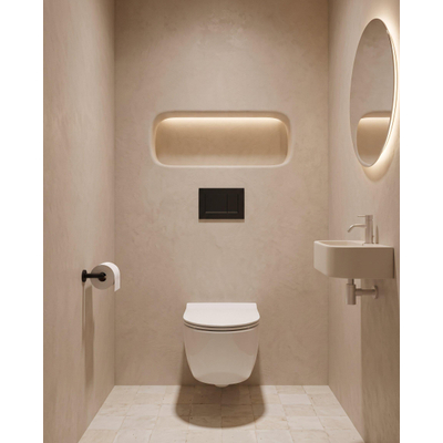 QeramiQ Dely Swirl Toiletset - 36.3x51.7cm - Geberit UP320 inbouwreservoir - met Burda frame - slimzitting - bedieningsplaat antraciet mat - rechthoekige knoppen - glans wit