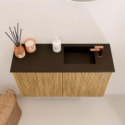 Mondiaz JOYA 70cm toiletmeubel - kleur Oak - Wastafel FAYE positie Rechts 1 kraangat kleur Urban.