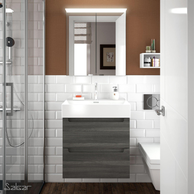 Saniclass Legend Meuble Lavabo - 61x47x13cm - avec trop-plein - 1 vasque - 1 trou de robinet - céramique - blanc brillant