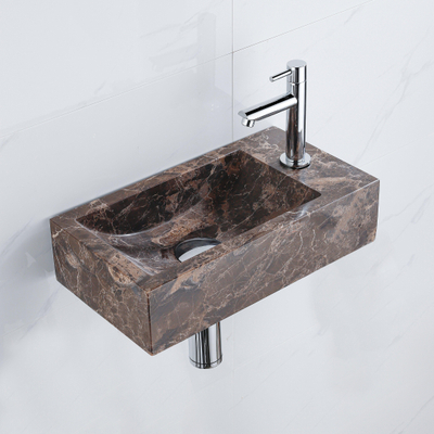 Saniclass Fuente Ensemble fontaine - 40x22x10cm - trou de robinet à droite - robinet de fontaine chrome - bouchon de vidange - siphon bas - Dark Emporador