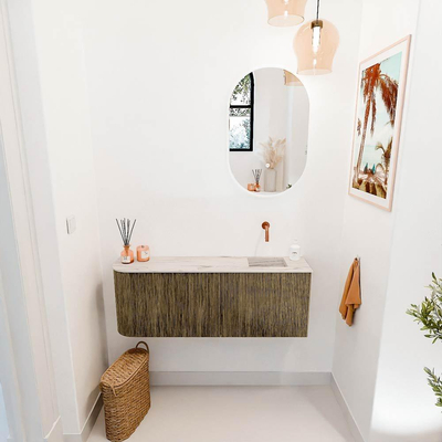 Mondiaz JOYA-DLUX 111.6cm toiletmeubel - ronding links kleur Dusk - Wastafel FAYE positie Rechts Zonder kraangat kleur Nata.