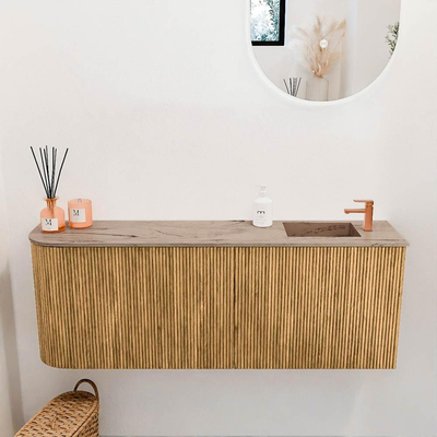 Mondiaz JOYA-DLUX 111.6cm toiletmeubel - ronding links kleur Oak - Wastafel FAYE positie Rechts 1 kraangat kleur Arena.