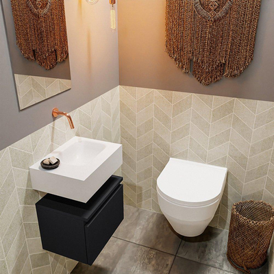MONDIAZ ANDOR Toiletmeubel - 40x30x30cm - 0 kraangaten - 1 lades - urban mat - wasbak rechts - Solid surface - Wit