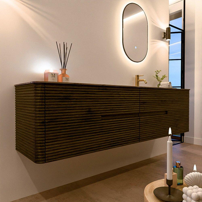 Mondiaz CIRO-DLUX Badkamermeubelset - 190x45x50cm - Solid surface wastafel Sombra - 1 wasbak Rechts - 1 kraangat - 4 lades - Shadow