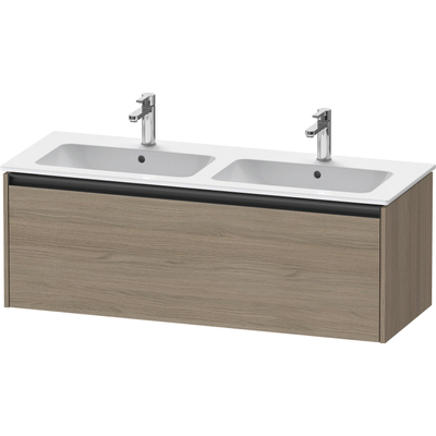 Duravit Ketho.2 Wastafelonderbouwkast - met 1 lade - voor dubbele wastafel - 128x48x44cm - met greep antraciet - eiken terra mat