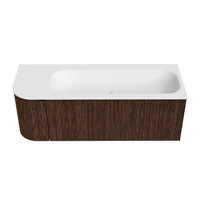 MONDIAZ KURVE Meuble de salle de bains 125 cm avec module 25 L couleur Walnut avec 1 tiroir et 1 porte. Lavabo BIG MEDIUM à droite sans trou de robinet Talc.
