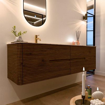 Mondiaz CIRO-DLUX Badkamermeubelset - 180x45x50cm - Solid surface wastafel Frappe - 1 wasbak Links - 1 kraangat - 4 lades - Dusk