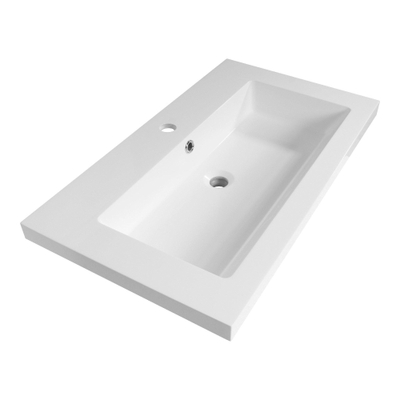 BRAUER Solar Medium wastafel 80x46x5cm - 1 wasbak - 1 kraangat - mineraalmarmer - zijdeglans wit SHOWROOMMODEL