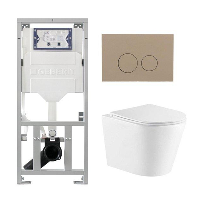 QeramiQ Dely Pack WC - 36,3x51,7cm - à fond creux - sans bride - réservoir encastré Geberit UP320 - abattant WC à fermeture douce - plaque de déclenchement taupe - boutons ronds - blanc brillant