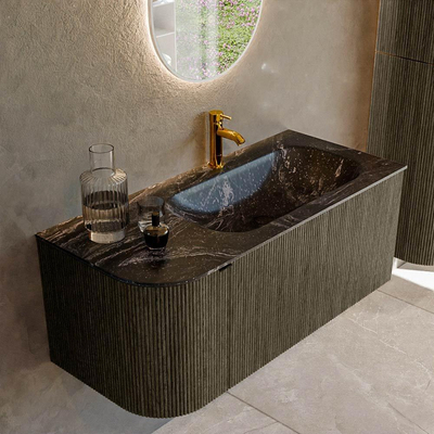 Mondiaz KURVE-DLUX Badkamermeubelset - 105x46x40cm - 1 lade - 1 deur - wastafel solid surface - rechts - 1 kraangat - Shadow