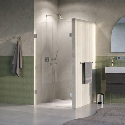 BRAUER Void Carving Porte battante - 100x200cm - revêtement verre - réversible - verre clair - Acier inoxydable brossé PVD