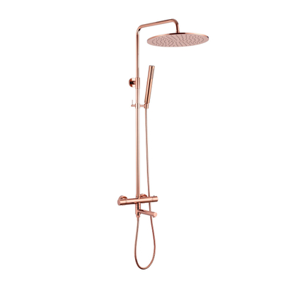 Fortifura Calvi Regendoucheset - thermostatisch - 30cm hoofddouche - metalen slang - ronde handdouche - draaibare baduitloop - geborsteld koper PVD