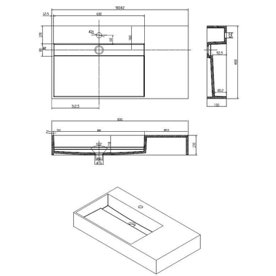 Best Design Q90 wastafel Just Solid 90x48x13cm