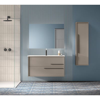 Adema Prime Essential Wastafelonderkast - 99.5x55x45.5cm - 2 lades - Standaard greep - MDF - taupe - inclusief Adema Night meubelwastafel 101x2x46cm met overloop 1 wasbak 1 kraangat Keramiek Mat Zwart - OUTLET UDEN