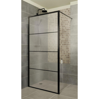Xenz Industrial Line Premium Paroi de douche 70x200cm à poser ou à combiner avec porte avec barre de renfort noir