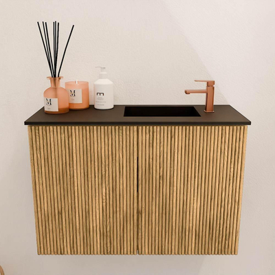 Mondiaz JOYA 60cm toiletmeubel - kleur Oak - Wastafel FAYE positie Rechts 1 kraangat kleur Urban.