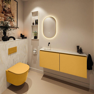 MONDIAZ TURE-DLUX meuble WC 120 cm Ocher. EDEN lavabo Ostra position gauche. Sans trou de robinet.