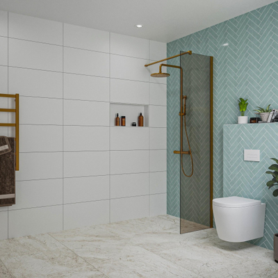 FugaFlow Eccelente Vetro inloopdouche badkamer - 50x200cm - rookglas - wandarm - geborsteld koper