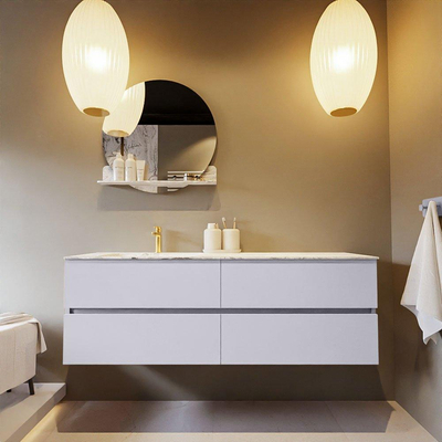 Mondiaz VICA-DLUX ensemble de meuble de salle de bain - 150cm - meuble sous-vasque cale - 4 tiroirs - lavabo encastré cloud gauche - 1 trou de robinet - miroir modèle spot - version XL 60cm haut - glace