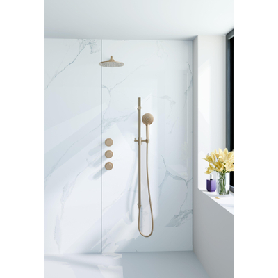 Fortifura Nebbio Ensemble de douche pluie - robinet encastré - élément encastré - barre coulissante - flexible de douche métal - douchette ronde - bras mural 35cm - pomme de douche ronde - laiton brossé PVD (or)