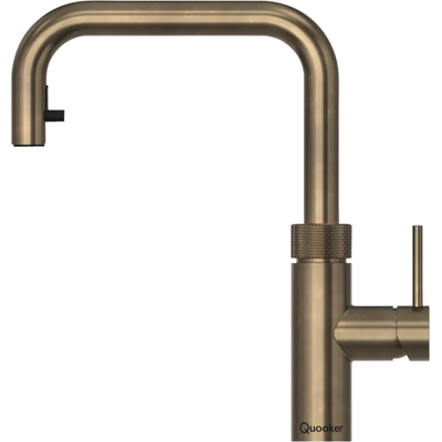Quooker Flex Square kokendwaterkraan - draaibare & uittrekbare uitloop - Combi incl. Cube reservoir - Warm / kokend / bruisend / gefilterd water - messing patina