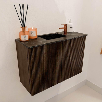 Mondiaz JOYA-DLUX 60cm toiletmeubel - kleur Walnut - Wastafel FAYE positie Midden 1 kraangat kleur Lava.