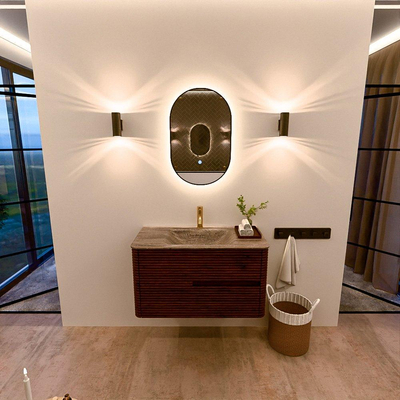 Mondiaz CIRO-DLUX Badkamermeubelset - 90x45x50cm - Solid surface wastafel Oza - 1 wasbak Midden - 1 kraangat - 2 lades - Ruby