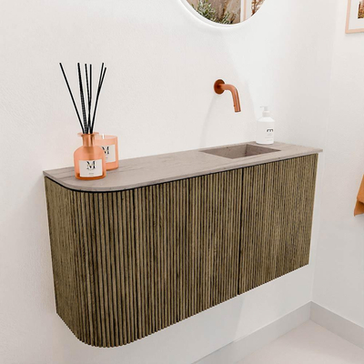 Mondiaz JOYA-DLUX 81.6cm meuble de toilette - arrondi gauche couleur Dusk - Vasque FAYE position Droite Sans trou de robinet couleur Saba.