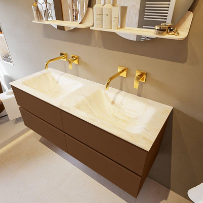 Mondiaz VICA-DLUX ensemble de meuble de salle de bain - 130cm - meuble sous-vasque repos - 4 tiroirs - lavabo encastrée cloud double - sans trous de robinet - version haute de 60cm - ostra