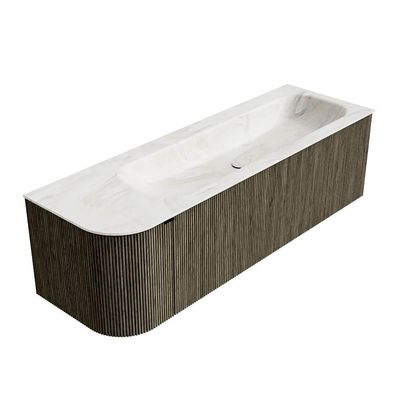 Mondiaz KURVE-DLUX Ensemble de meuble de salle de bains - 145x46x40cm - 1 tiroir - 1 porte - lavabo solid surface - droit - sans trou de robinet - Shadow