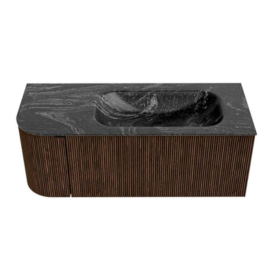 MONDIAZ KURVE-DLUX Meuble de salle de bains 115 cm avec module 25 L couleur Walnut avec 1 tiroir et 1 porte. Lavabo BIG SMALL à droite 1 trou de robinet couleur Lava.