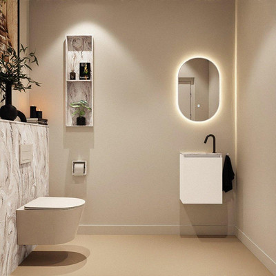 MONDIAZ TURE-DLUX Meuble de toilettes 40 cm Talc. Lavabo EDEN Glace position gauche. Avec 1 trou de robinet.