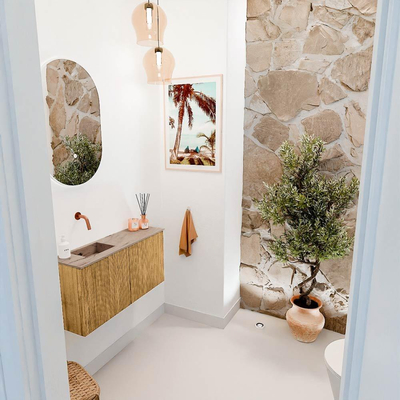 Mondiaz JOYA-DLUX 80cm toiletmeubel - kleur Oak - Wastafel FAYE positie Links Zonder kraangat kleur Arena.