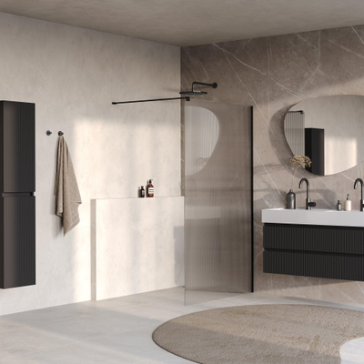 BRAUER Oblivion Paroi de douche à l'italienne - 120x200cm - verre strié transparent - revêtement en verre - noir mat