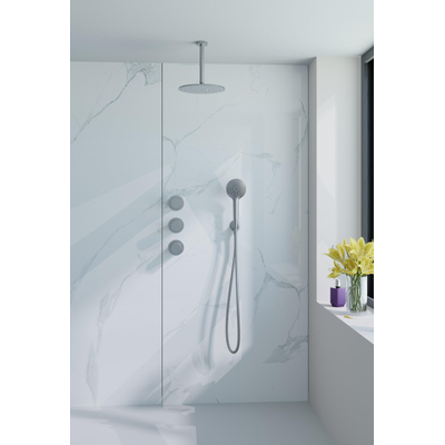Fortifura Nebbio Ensemble de douche pluie - robinet encastré - élément encastré - coude de raccordement mural - flexible de douche en métal - douchette ronde - bras de plafond 20cm - douche de tête 30cm - inox brossé PVD