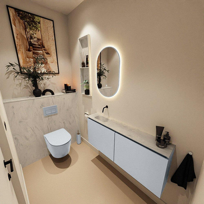 MONDIAZ TURE-DLUX Meuble WC 120cm Clay. Lavabo EDEN Opalo position gauche. Sans trou de robinet.