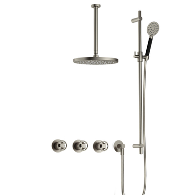 Hotbath Cobber @Work Regendoucheset - inbouw - 30cm plafondarm - 30cm ronde hoofddouche - 3 standen handdouche - glijstang - Geborsteld nikkel