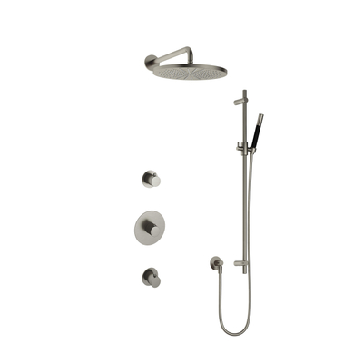 Hotbath Cobber Ensemble de douche de tête encastré IBS20 - bras mural 35 cm - douche de tête ronde 30 cm - douchette barre - barre de douche - nickel brossé